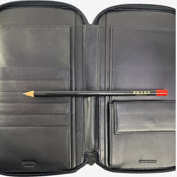 Prada Black Tessuto Nylon Leather Zip Around Travel Wallet Organizer Italy - Picture 6 of 14